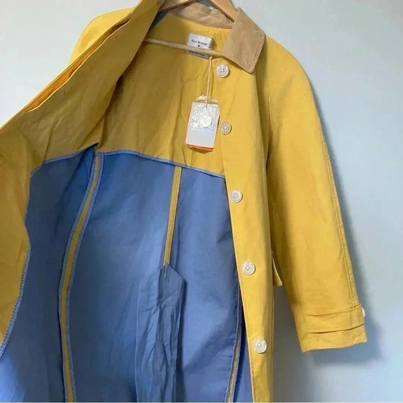 NWT Isaac Mizrahi beige corduroy collar yellow cotton rain coat jacket - Picture 7 of 16